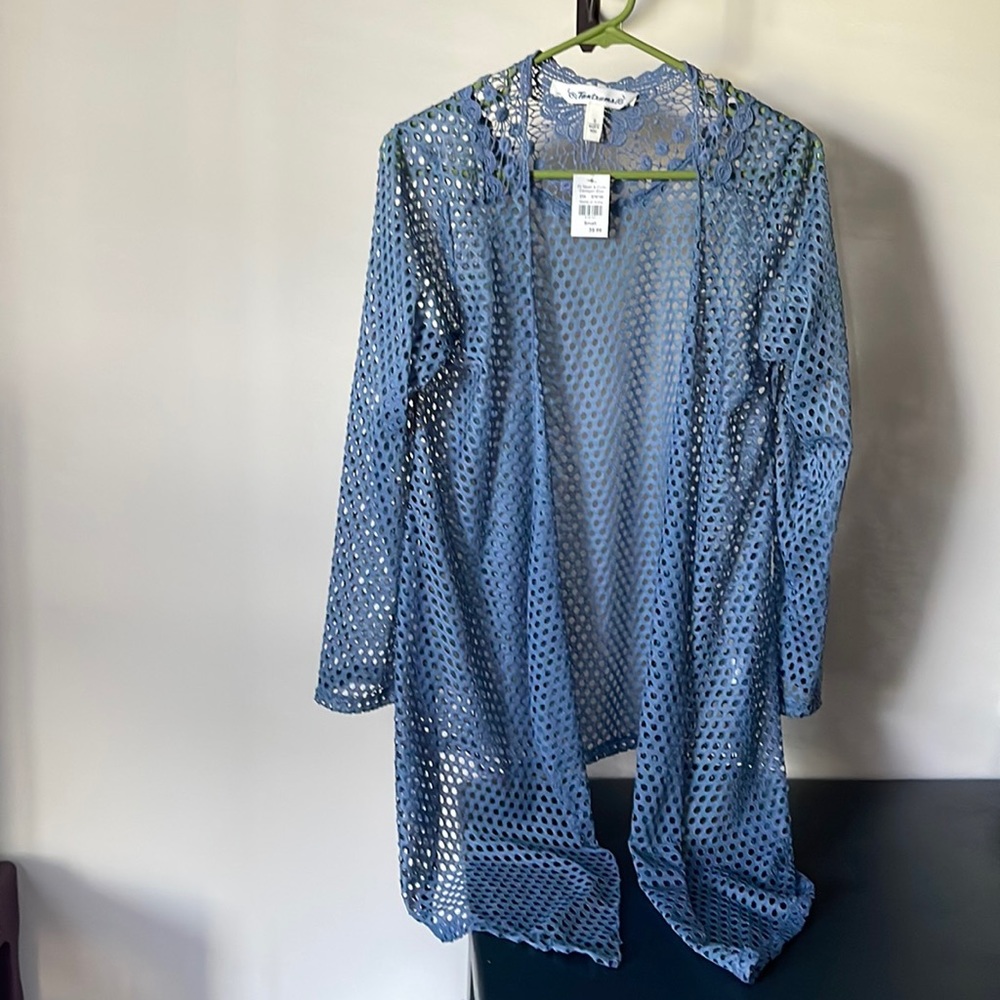 Tantrums blue mesh and crochet cardigan S